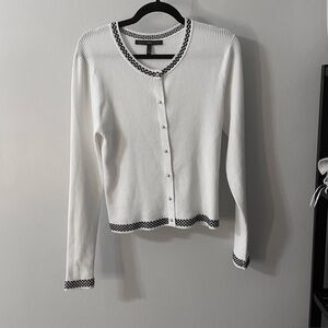 White House Black Market Ivory Cardigan with Black Accents